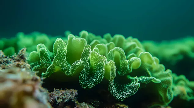 الأناقة المضاءة بأشعة الشمس لشكل الطحالب الكبيرة Codium الفريدة 4K خلفية