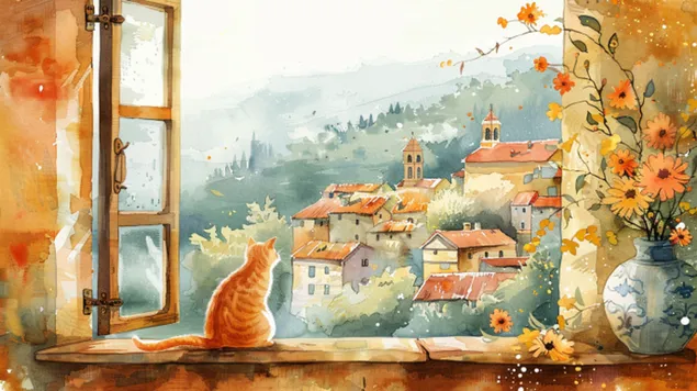 Tapeta Slunná paleta ospalé evropské vesnice 8K