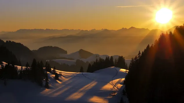 Sunrise in mountains HD wallpaper