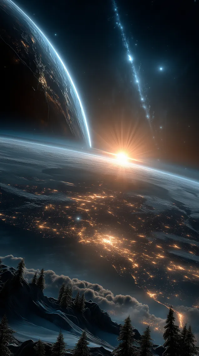 binh minh tren trai dat ruc sang tu goc nhin khong gian tai xuong