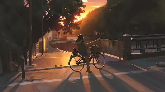 夕焼けとアニメの女の子 ダウンロード