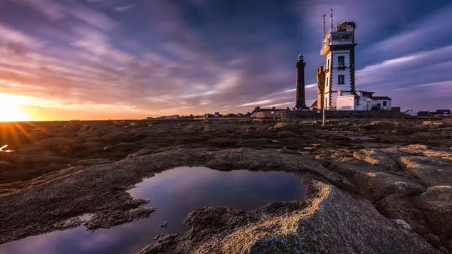 غروب و فانوس دریایی کاغذدیواری  4K