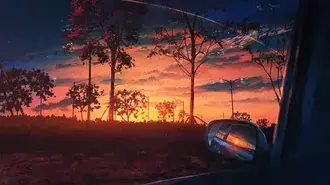 anime scenerie zapadu slunce uvnitr auta stahnout