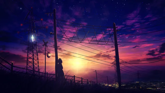 Sunset Anime Scenery 4K wallpaper download