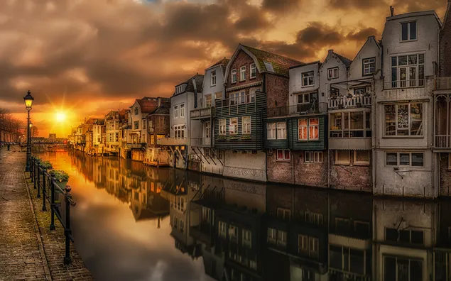 Sonnenuntergang In Gorinchem Steenenhoek Kanal Niederlande