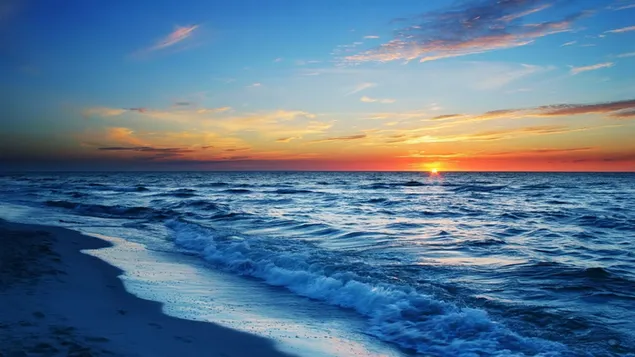 海岸に沈む夕日 HD 壁紙