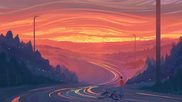 Sunset Landscape Art 4K wallpaper