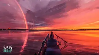 puesta de sol paisaje anime arte 4K fondo de pantalla
