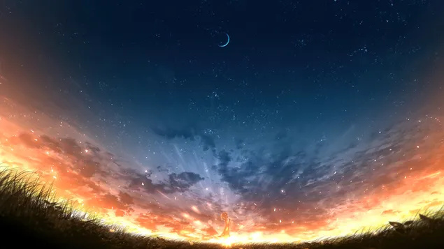 Sunset Scenery Anime Girl