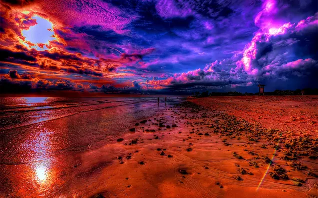 Hình nền Bầu trời hoàng hôn trên bãi biển 2K