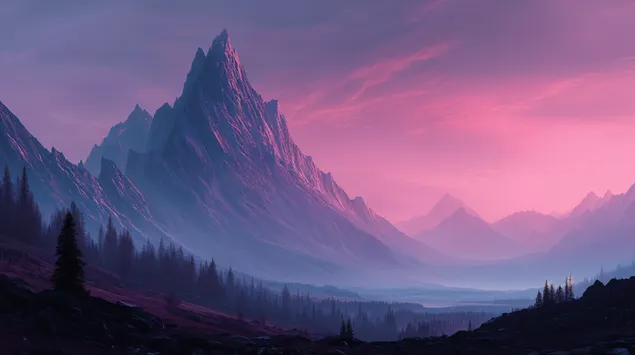 Solnedgångsvy över skog och trädsilhuetter 4K bakgrund