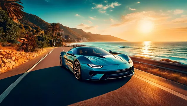 Super Motor Met Strand Landskap 2K muurpapier