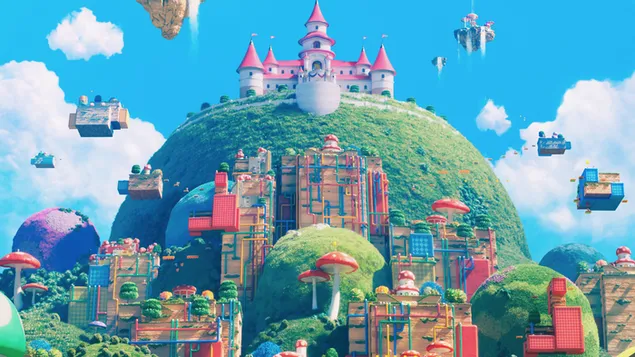 Póster temático de la ciudad colorida de la película Super Mario Bros. descargar