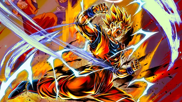 Super Saiyan 2 Goku vs. (Majin Vegeta) from Dragon Ball Z [Dragon Ball Legends Arts] for Desktop 4K wallpaper