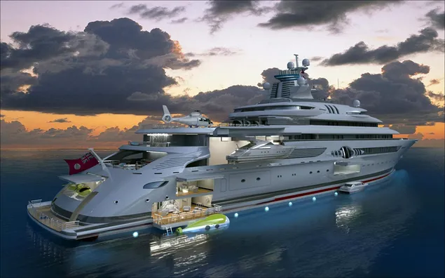 Super yachtmodel på det blå hav i himmeludsigten download