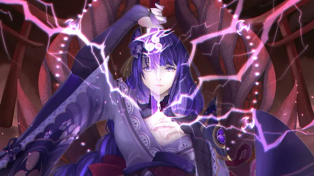 Taustpilt Kõrgeim valitseja "Raiden Shogun" | Genshin Impact (animevideomäng) 4K