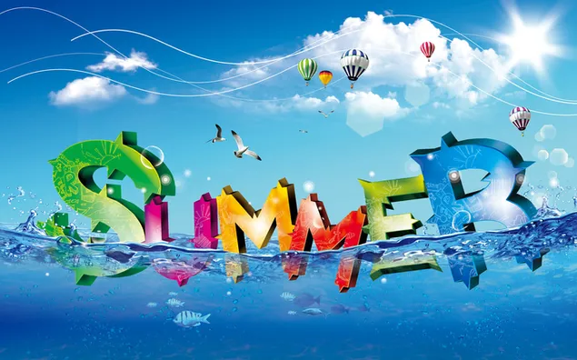 Surat teks musim panas 3d artistik berenang di atas air unduhan