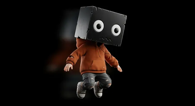 Überrascht Box Charakter lehnt sich nach hinten in dunkler Szene für Desktop-Hintergrund 4K Hintergrundbild