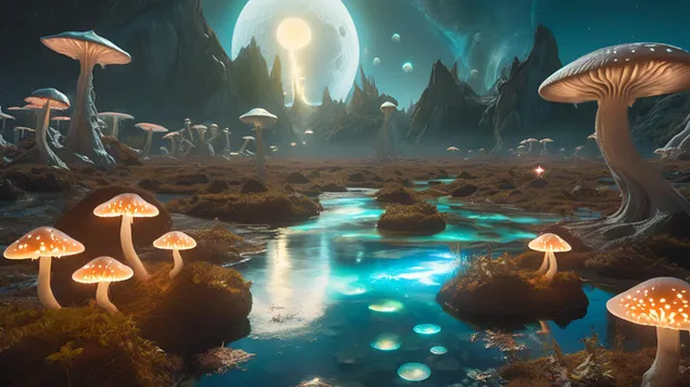 ikiz aylarla gercekustu biyoluminesan manzara indir