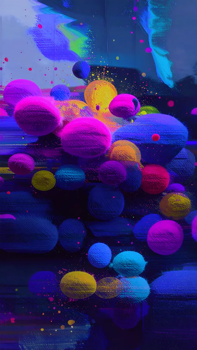 shperthim sureal i sferave te gjalla ne nje peizazh endrrash abstrakt me ngjyra neoni shkarkim