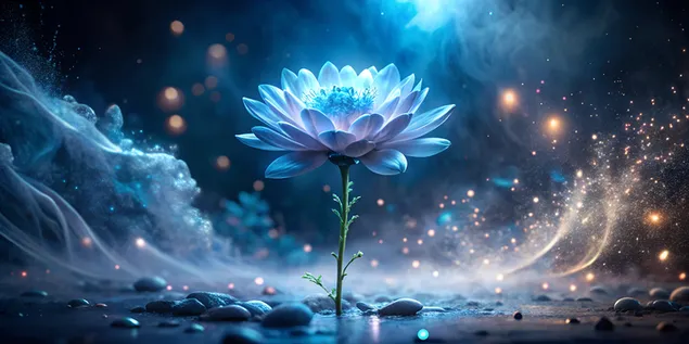 Biyolüminesan Işıkla Sisli Karanlık Odada Gerçeküstü Parlayan Çiçek 4K duvar kağıdı