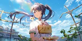 Шпалери Аніме-дівчина Suzume no Tojimari на вулиці зі своїм котом 8K