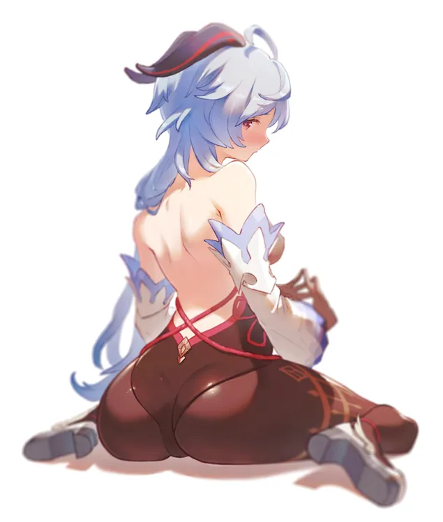 Słodki Ganyu nieśmiały w sukience bez pleców (Ganshin Impact) HD tapeta