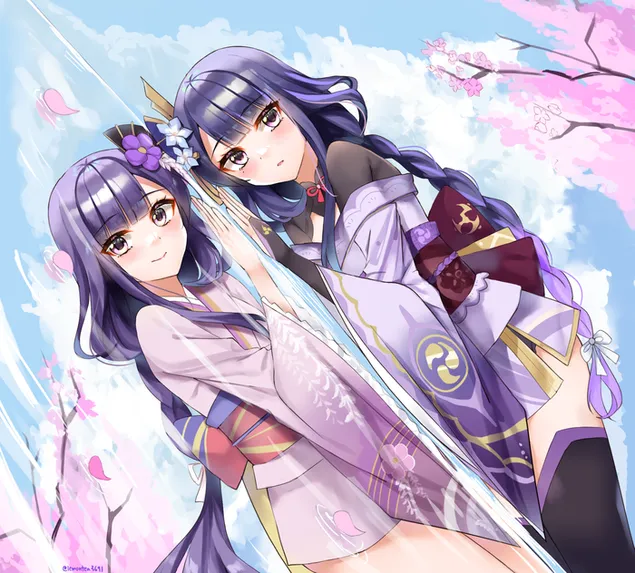 Páipéar balla Deirfiúracha milis Raiden Shogun & Makoto | Tionchar Ganshin2K