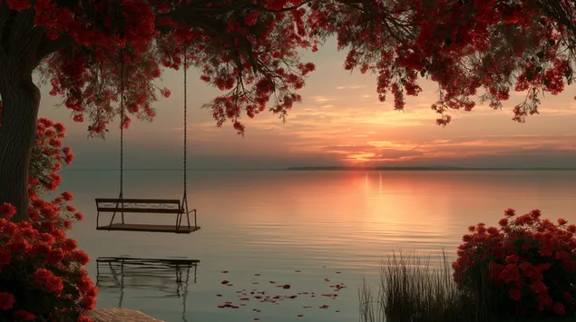 gol kenari gun batiminda cicek acan agacin altinda salincak indir