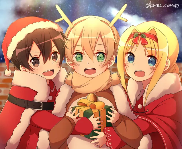 Sword Art Online Alicization - Kirito, Eugeo & Alice Zuberg Christmas 2K тапет