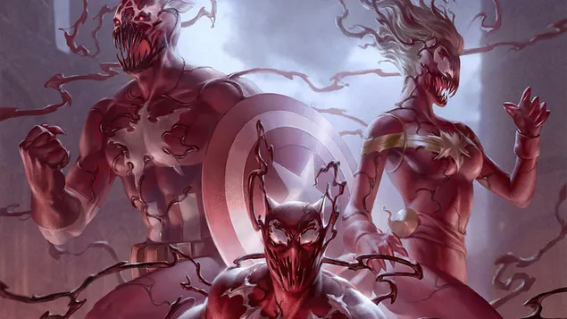 Hình nền Symbiote Captain America, Black Panther và Captain Marvel 4K