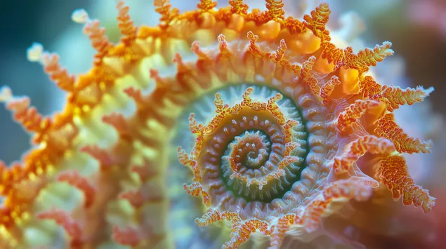 Симетрични спирали на живи листа от морска папрат 8K тапет