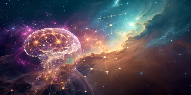 빛나는 우주 입자와 마음의 시너지 4K 배경화면