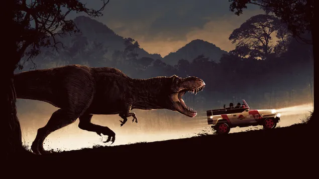 T-rex Jurassic park film 4K bakgrund