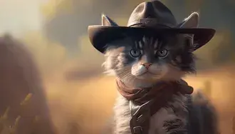 카우보이 모자를 쓴 줄무늬 고양이 4K 배경화면