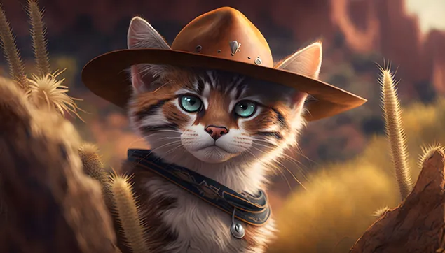 Cyperse kat met groene ogen in een cowboyhoed download