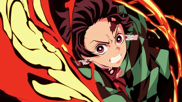Tanjiro kamado attacco di fuoco arrabbiato - uccisore di demoni kimetsu no yaiba 4K sfondo