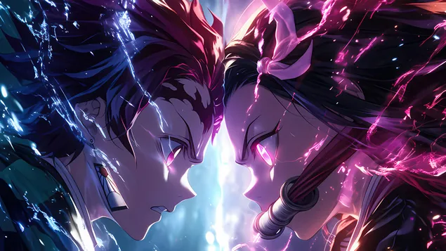Tanjiro & Nezuko nga Demon Slayer 4K sfond