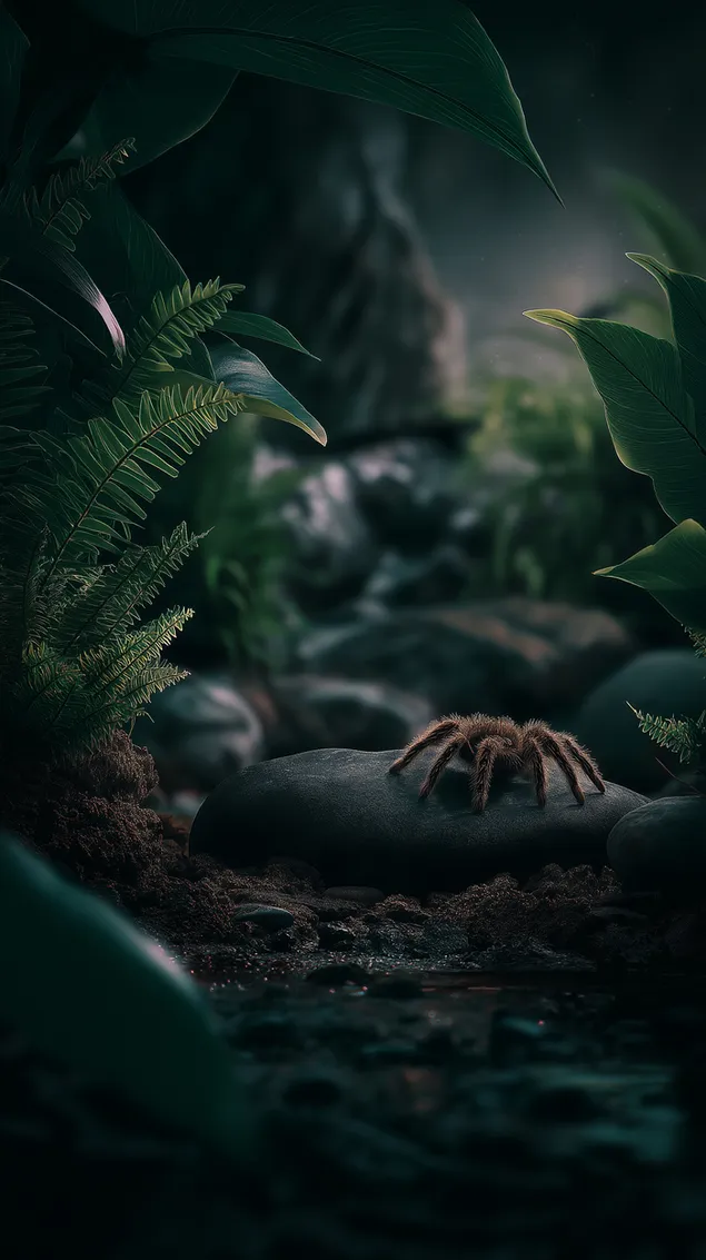 Vogelspinne in einer geheimnisvollen Waldumgebung HD Hintergrundbild