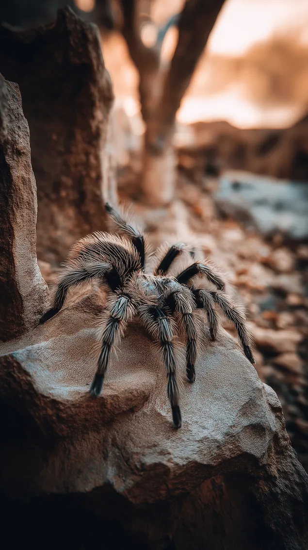 Tarântula em rochas texturizadas em uma paisagem desértica HD papel de parede