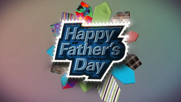 Tarjeta de celebración del día del padre feliz escrita en forma rodeada de lazos coloridos