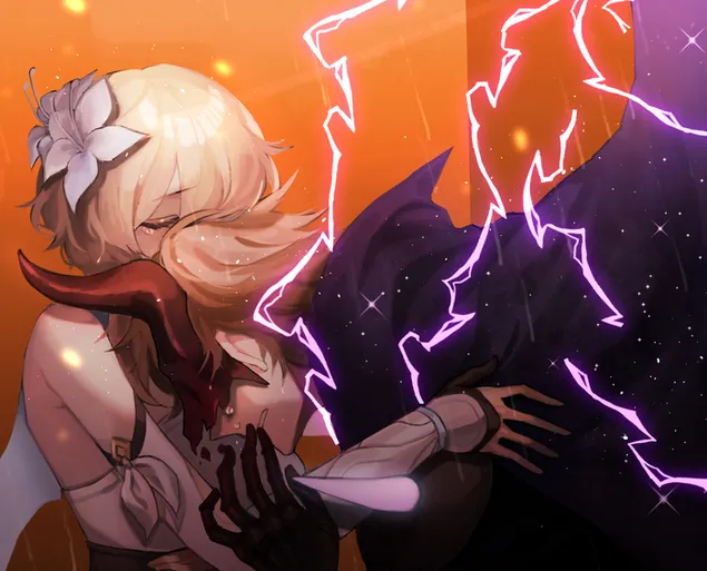 Tapeta Tartaglia objímajúca Lumine | Láska | Ganshin Impact 2K