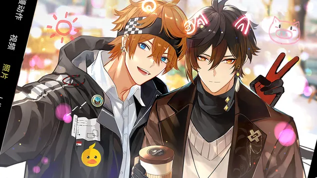 Tartaglia 與鍾離的自拍 - Genshin Impact (Anime Video Game) 4K 壁紙