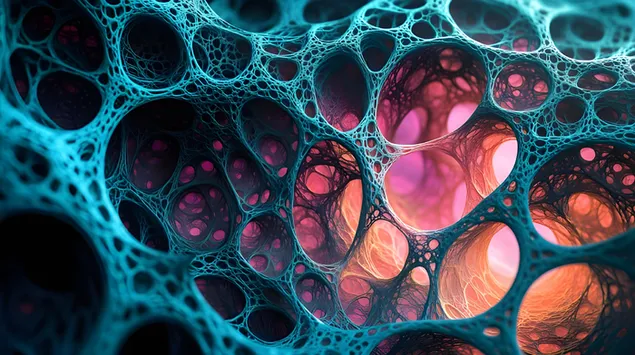 蓝绿色和紫色发光有机结构 4K 壁纸