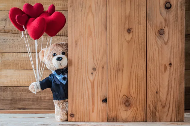 Teddy With Heart Shape Balloon  4K wallpaper