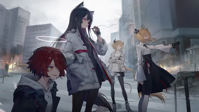 Hình nền Texas & Exusiai với Croissant & Sora - Arknights (Trò chơi video anime) 4K