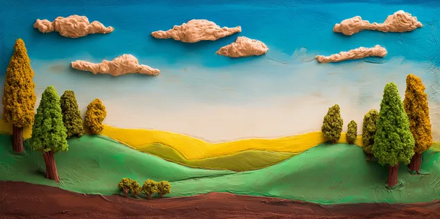 paisaje de arcilla texturizada con suaves colinas y cipreses descargar