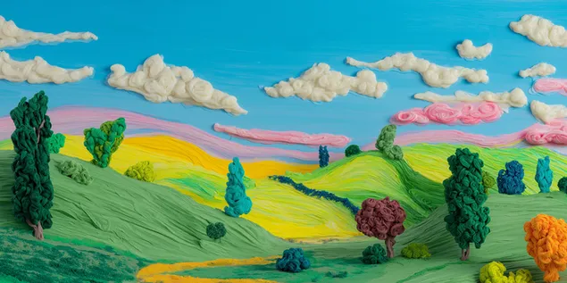 muat turun landskap seni tanah liat bertekstur rolling hills dan blue sky