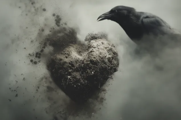 teksturoitu sydan polyn keskella tarkkailevan korpin kanssa lataa