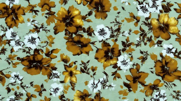 纹理复古花卉：抽象的花朵和叶子 2K 壁纸